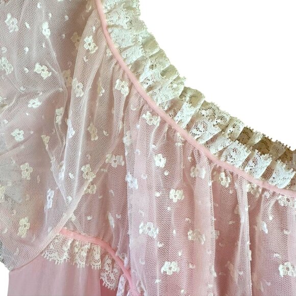 NOS Vintage 60's Vassarette Pink Nylon Chiffon Robe Nightgown Size 36 Full Sweep - Picture 7 of 10